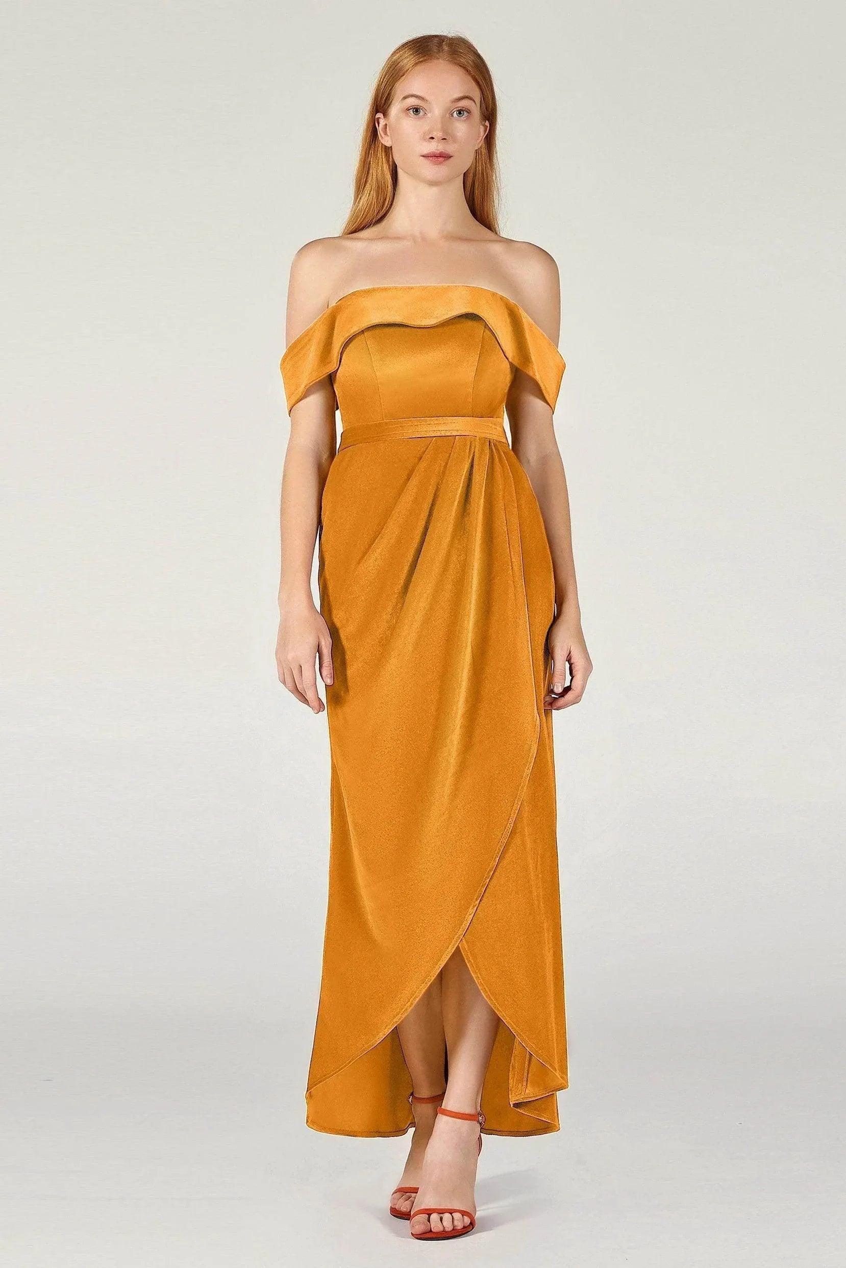 Sheath-Column Ankle Length Velvet Dress CB0365CS - Marigold - COCOMELODY